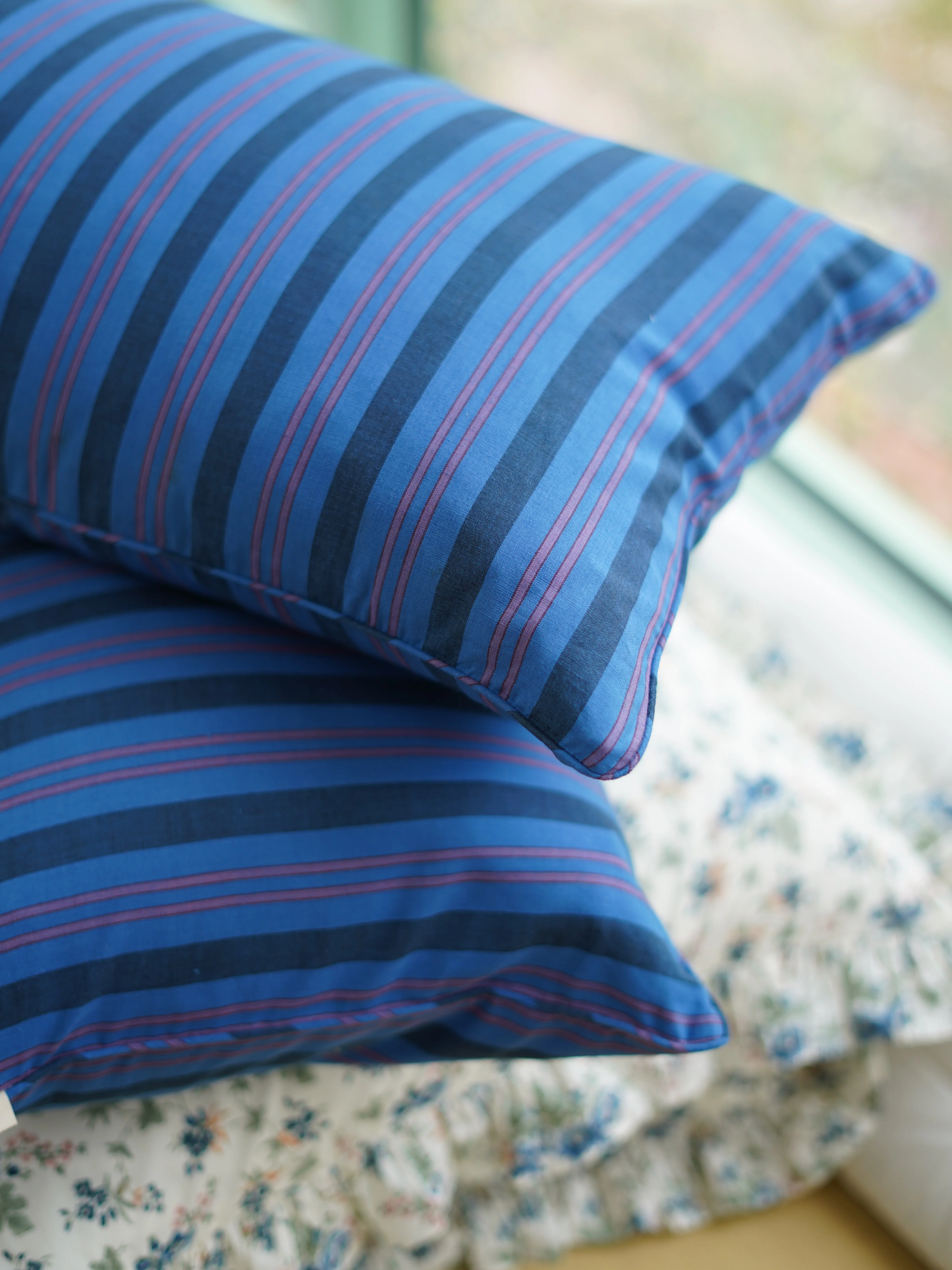 Cushion Cover, Blue Handloom Stripe 60 x 35cm - Image 3
