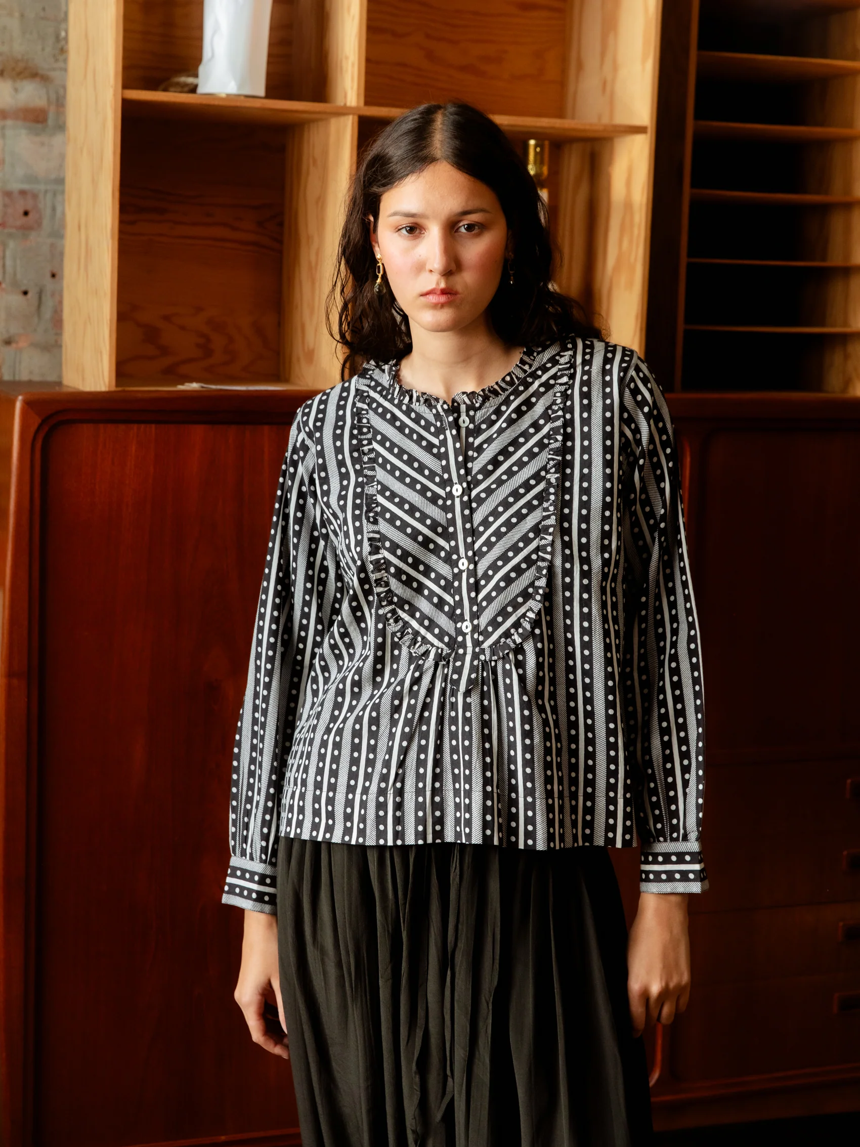 Aurélie Bib Shirt in Dot-Dot-Dash - Image 4