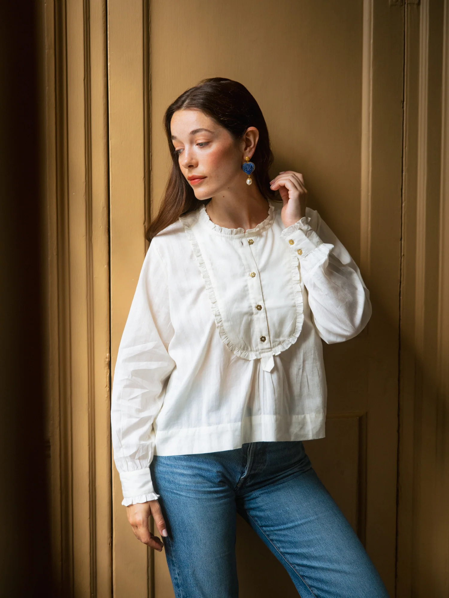 Aurélie Bib Shirt in White - Image 5