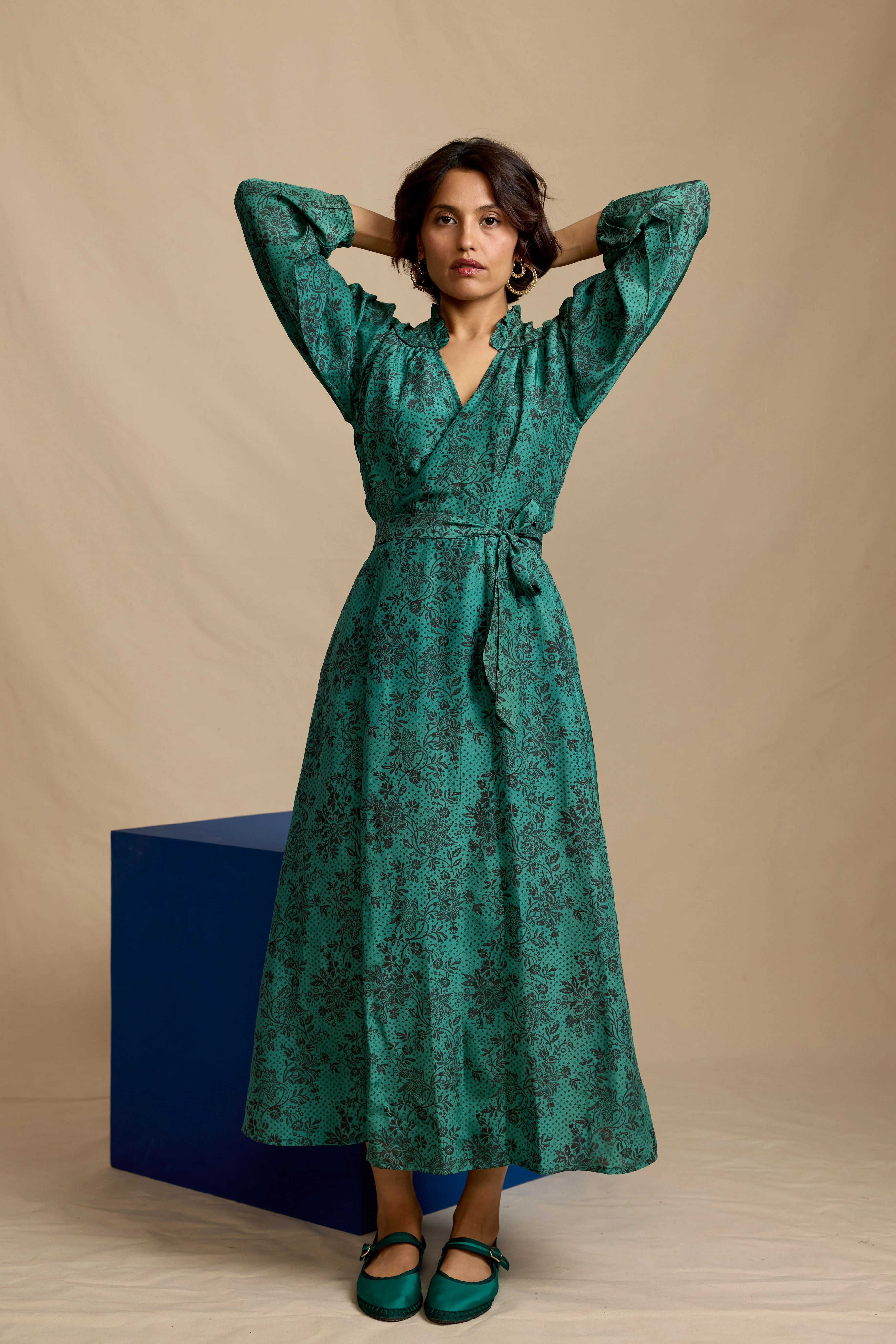 Blanche Dress in Emerald Silk - Image 3