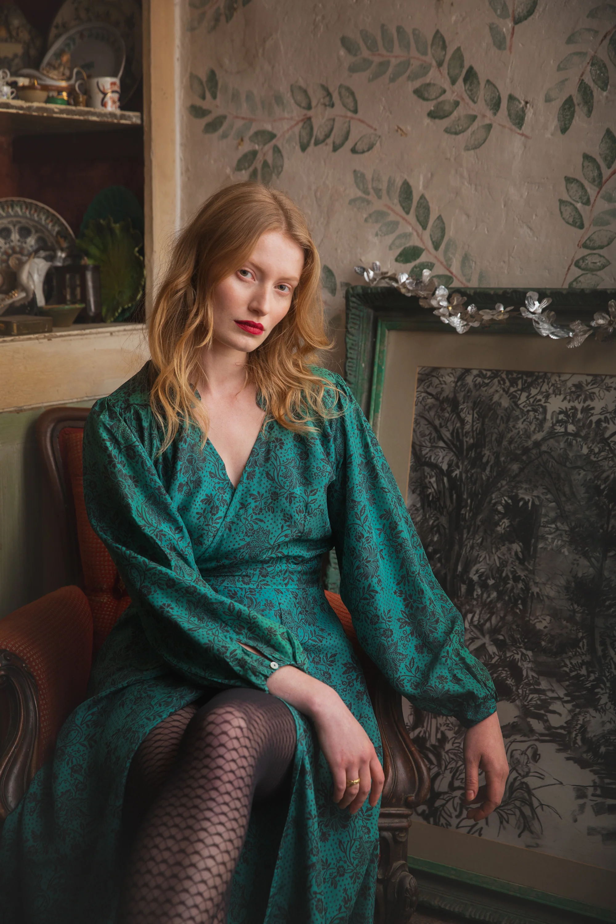 Blanche Dress in Emerald Silk - Image 4