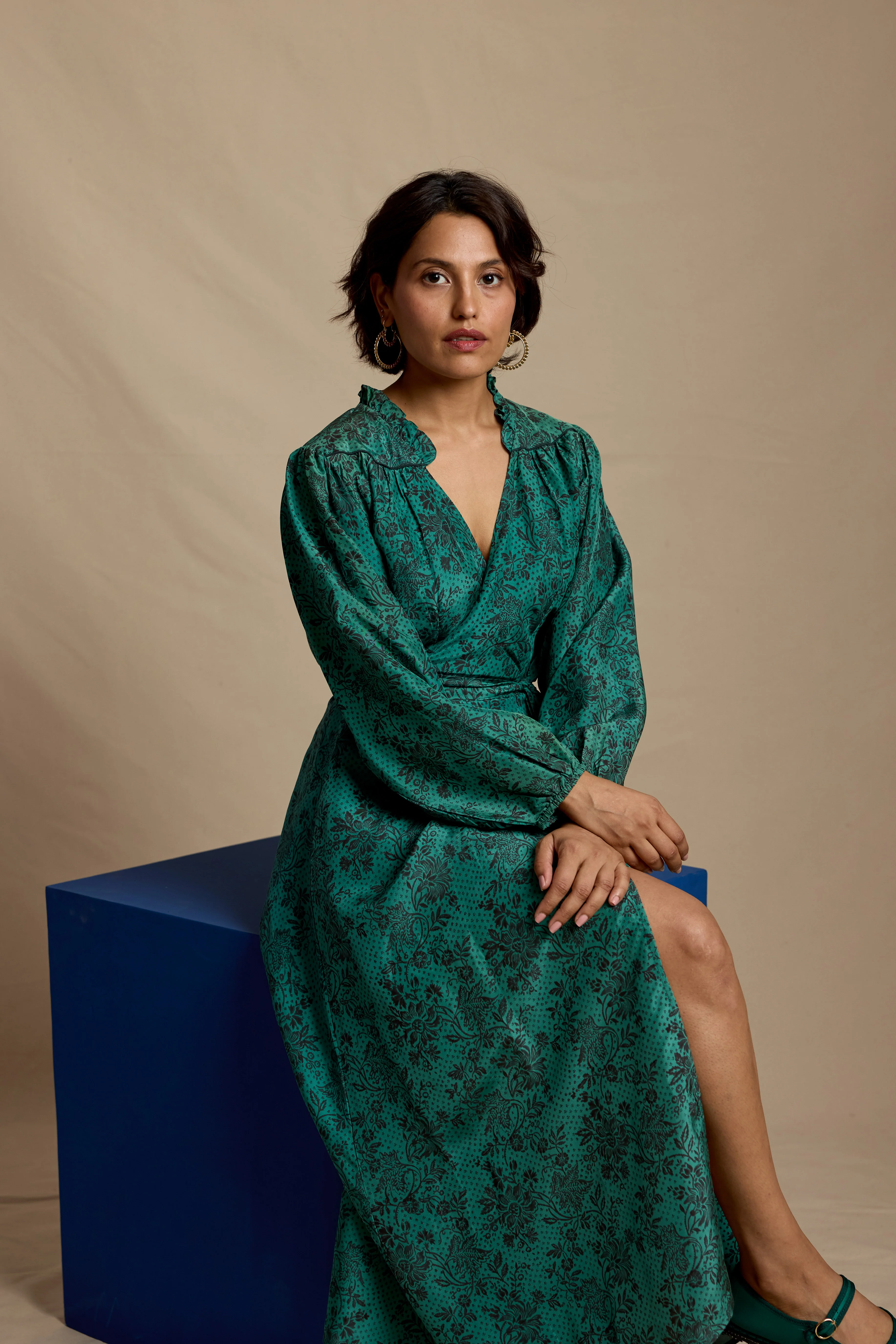 Blanche Dress in Emerald Silk - Image 6