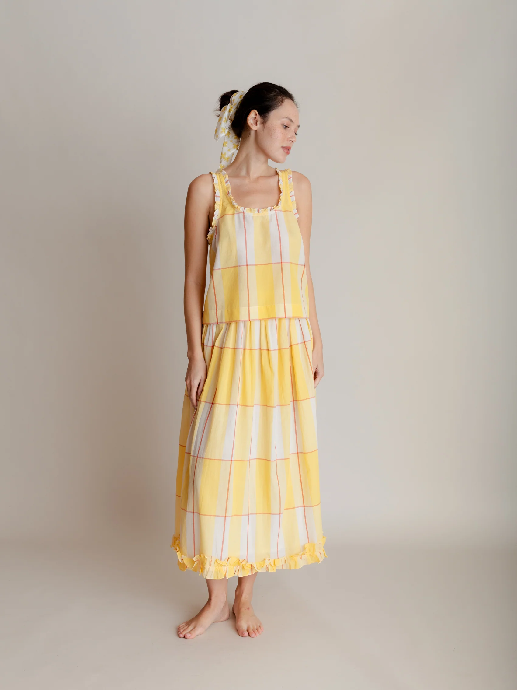 Claudie Skirt in Honey Check - Image 3