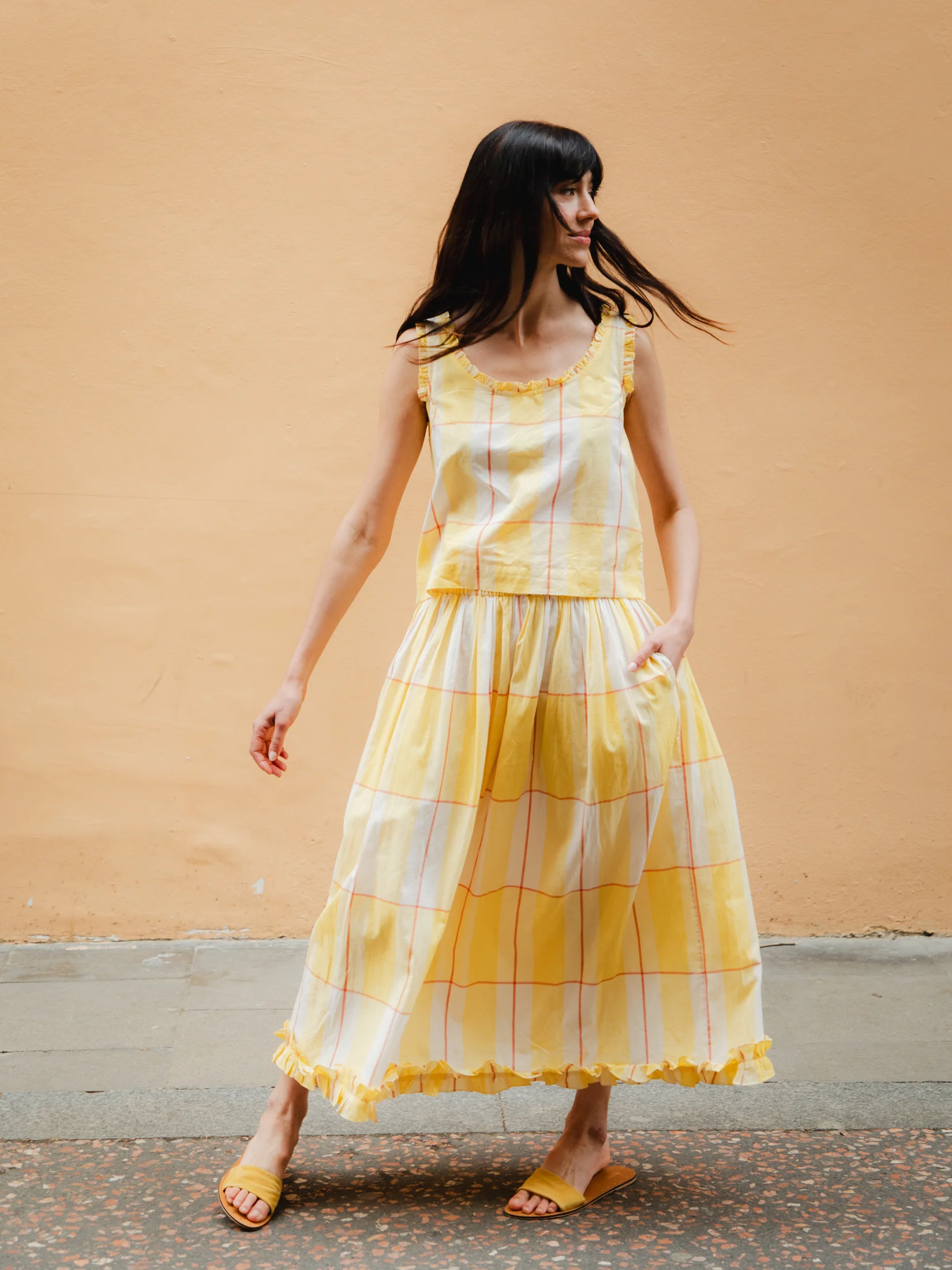 Claudie Skirt in Honey Check - Image 6
