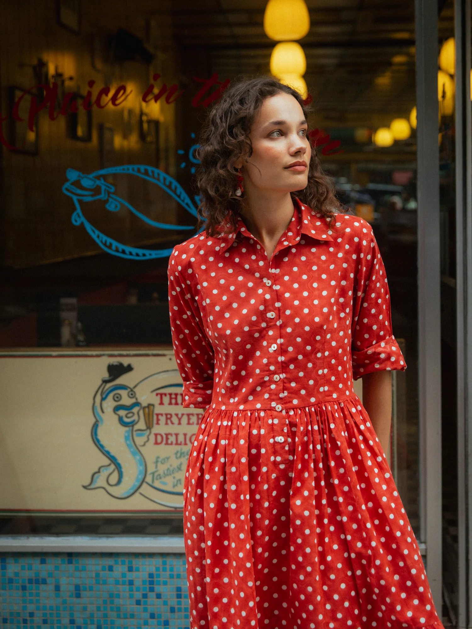 Dakota Dress in Ruby Red Polka - Image 4