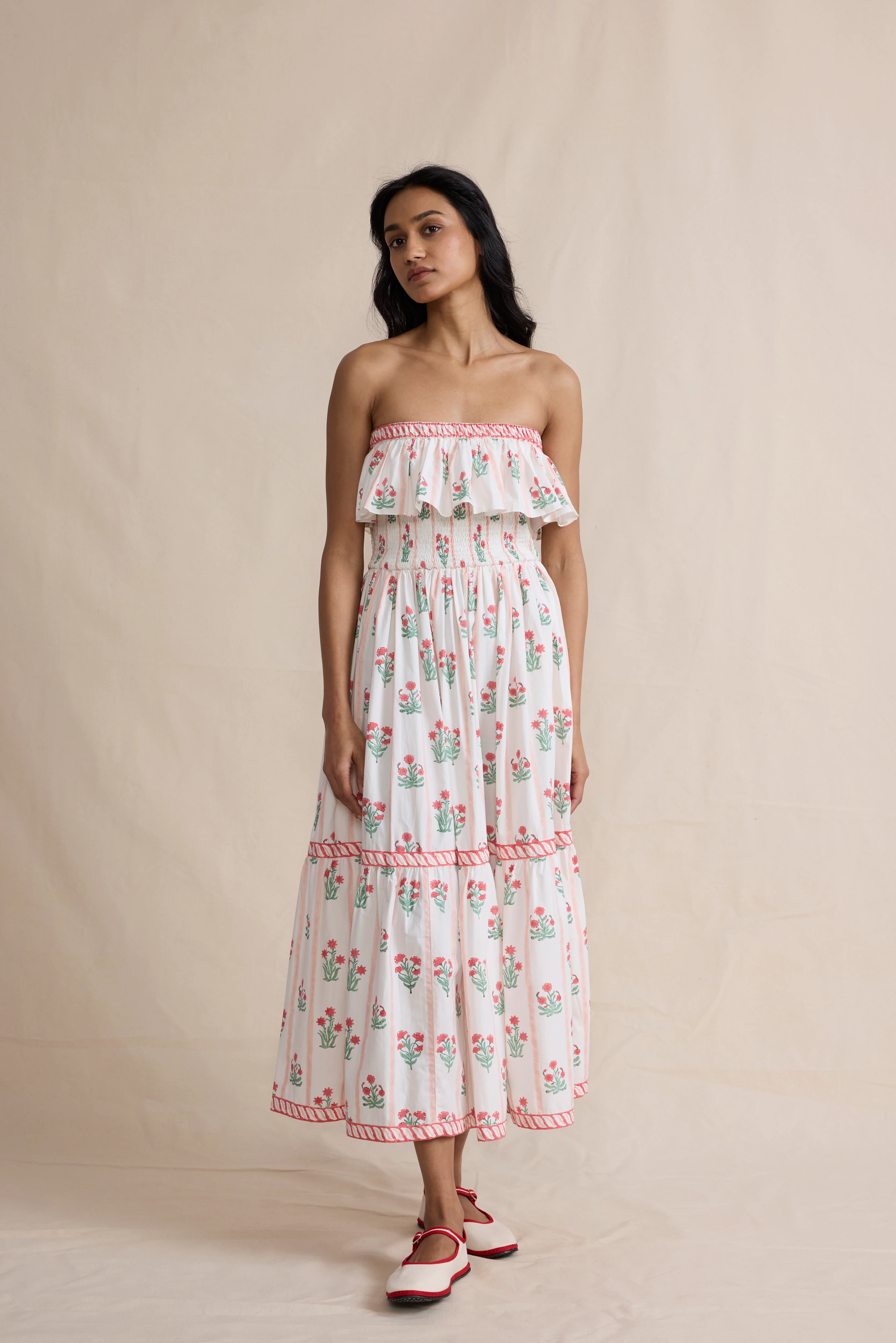 Ellen Dress in Coral Jaipur Stripe - Image 2
