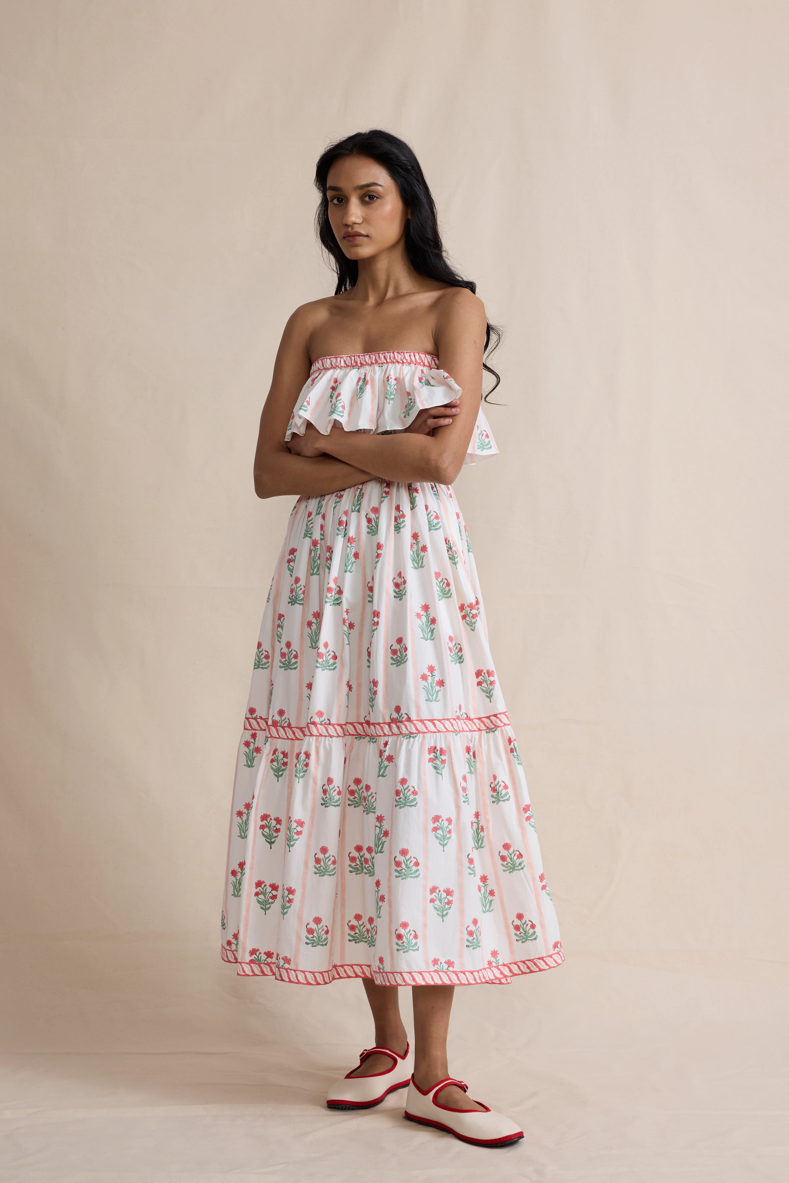 Ellen Dress in Coral Jaipur Stripe - Image 4