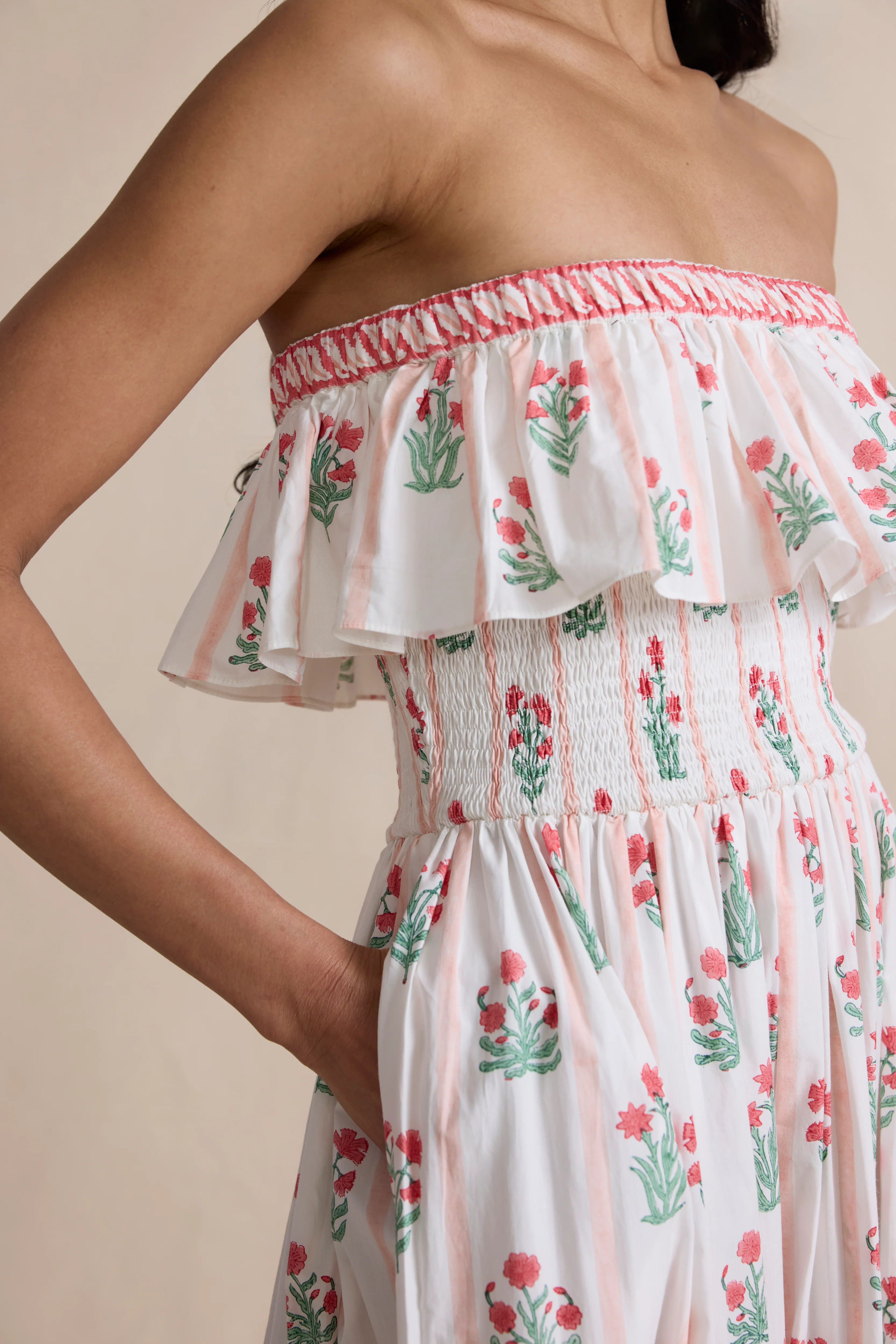 Ellen Dress in Coral Jaipur Stripe - Image 5