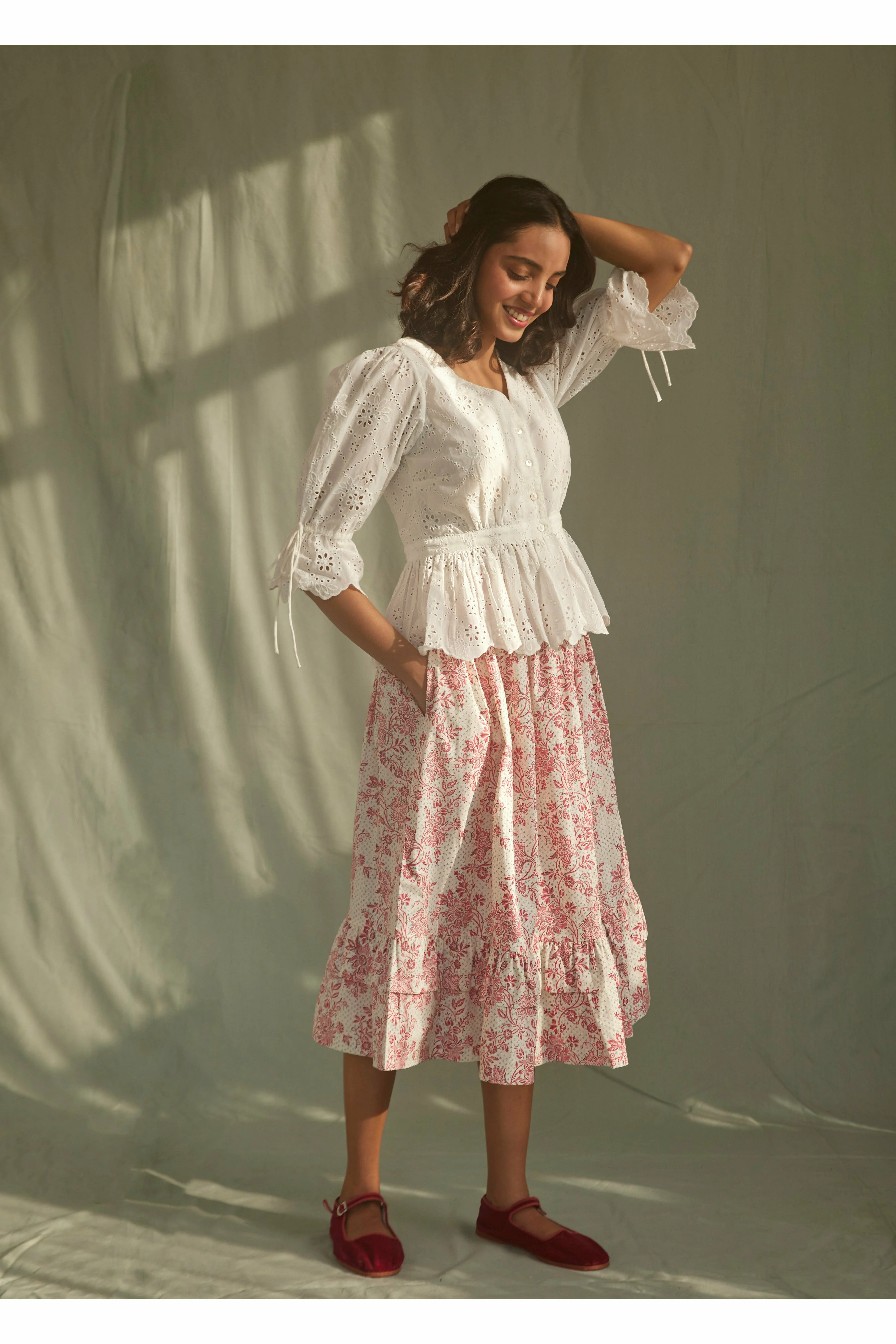 Frill Skirt in Cerise Chintz Trail