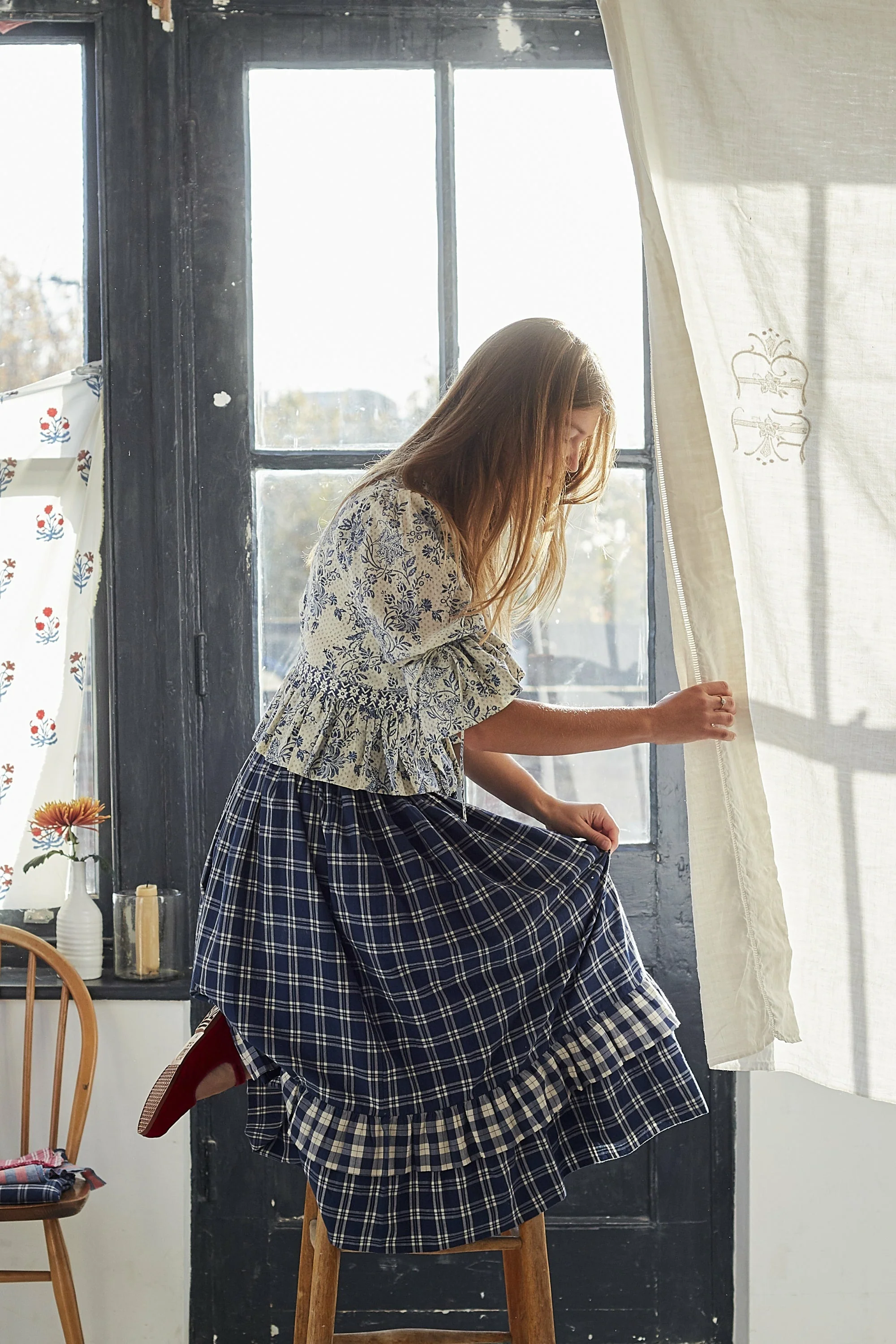 Frill Skirt in Handloom Check