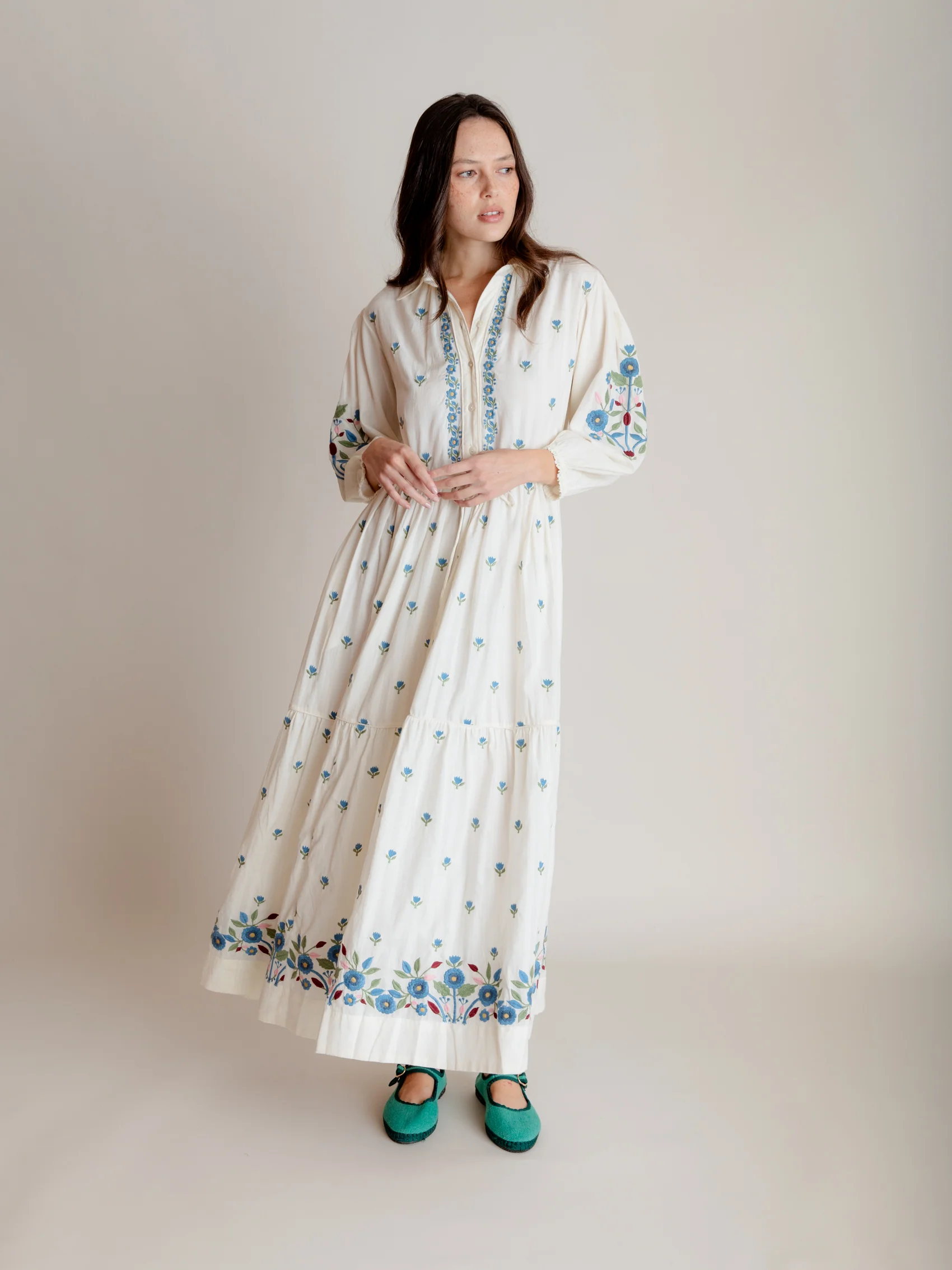 Lina Dress in Aegean Embroidery