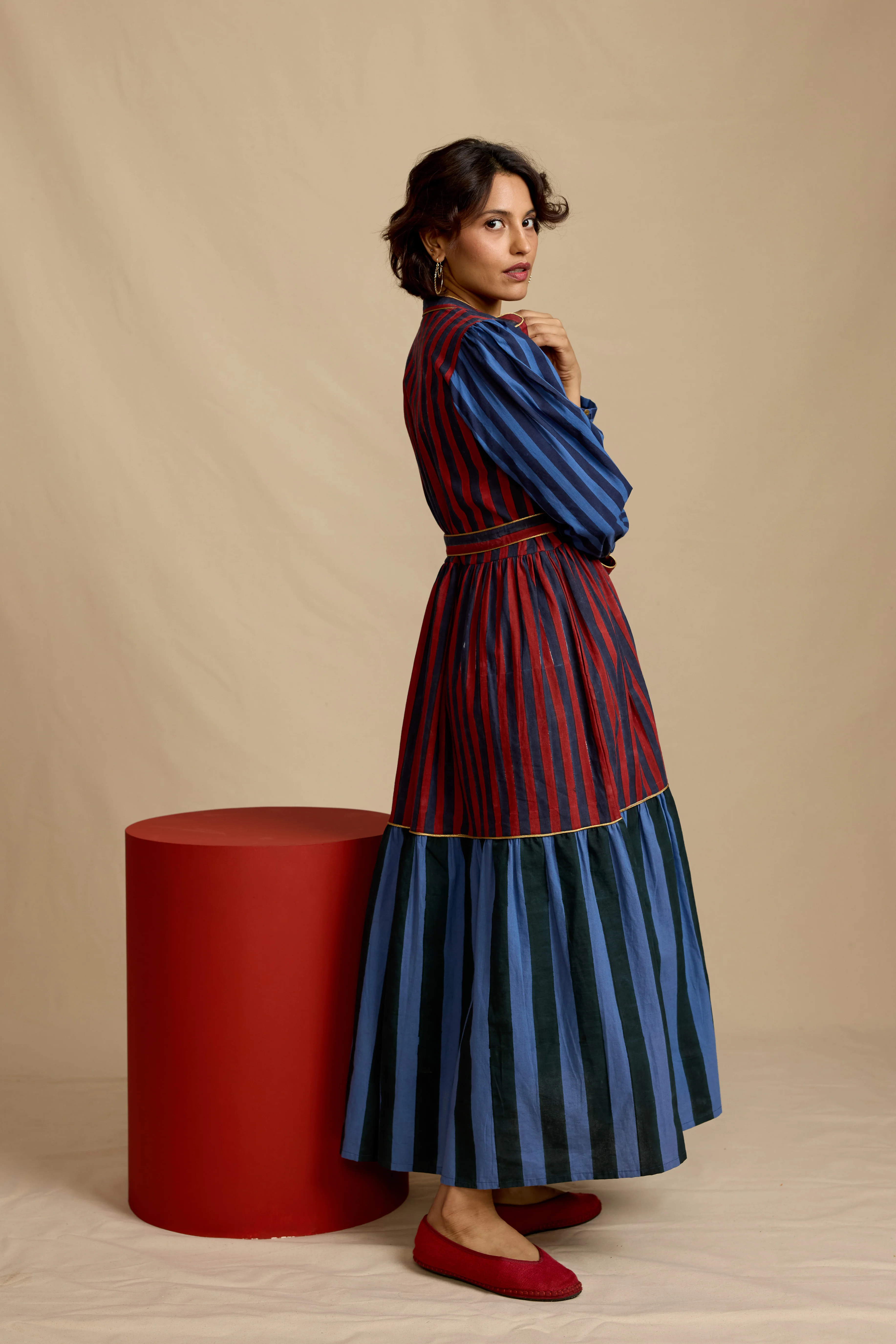 Lina Dress in Cinder Stripe