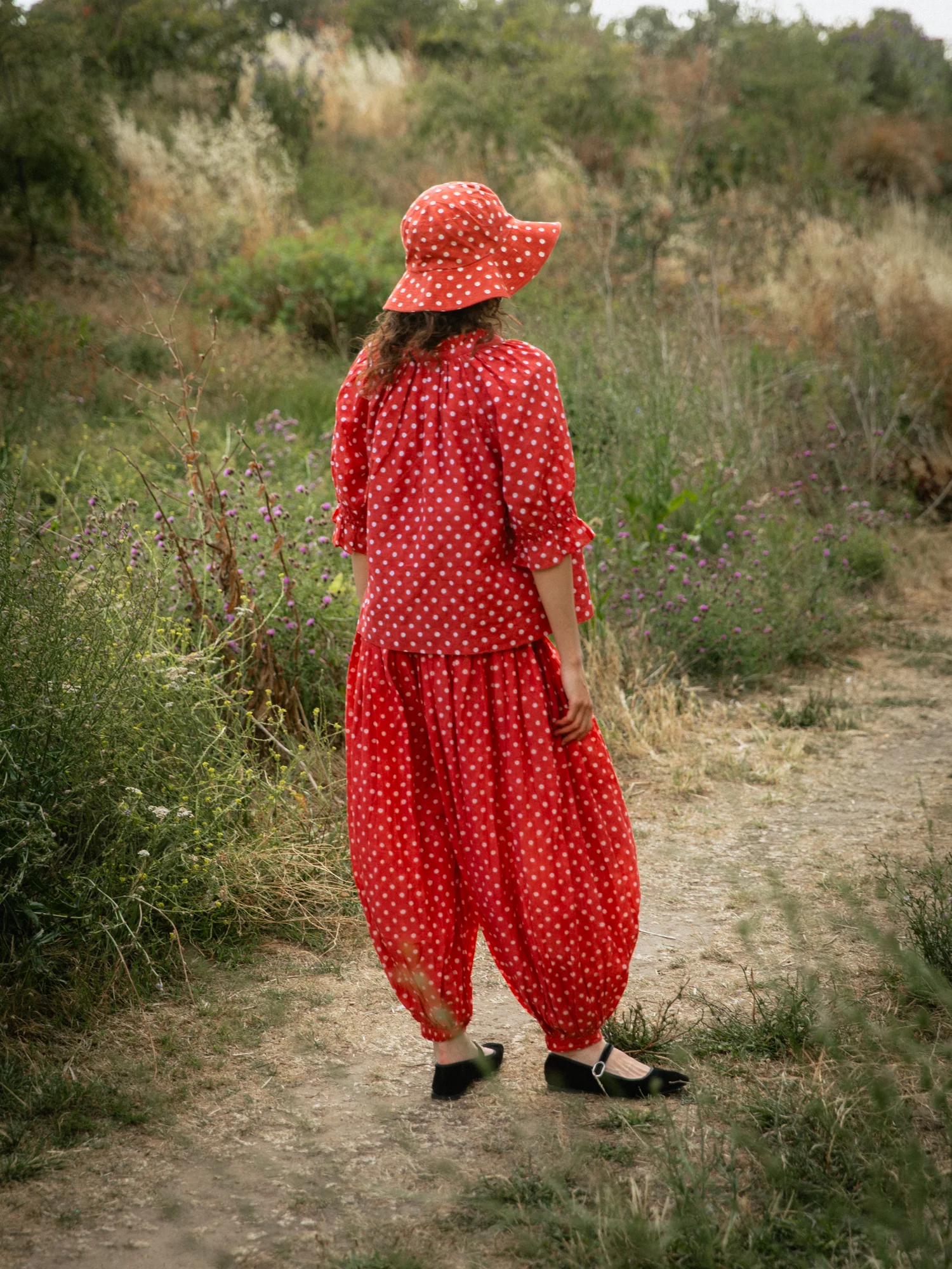 Mermaid Trousers in Ruby Red Polka - Image 3
