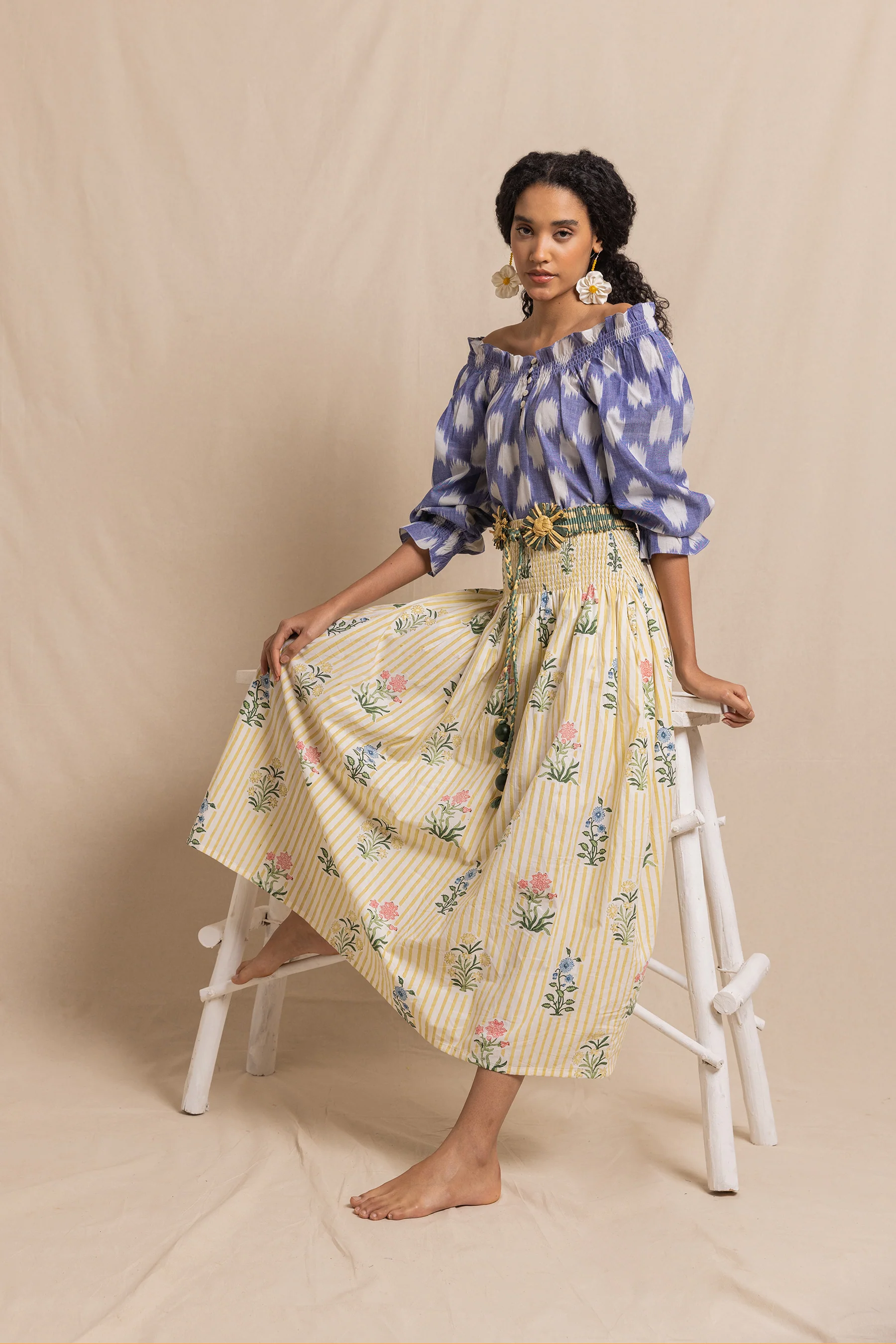 Pinto Blouse in Blue Dot Ikat - Image 2