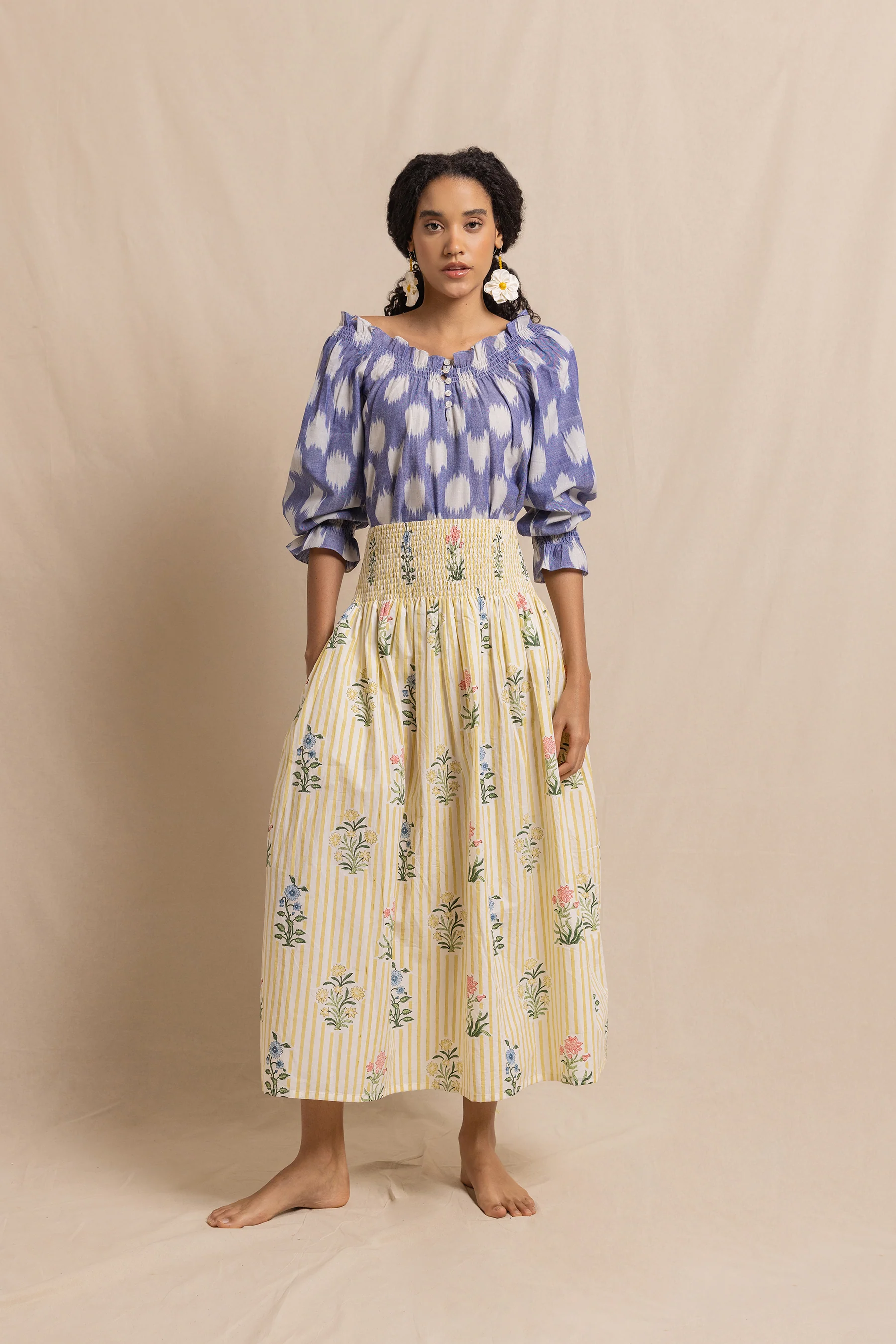 Pinto Blouse in Blue Dot Ikat - Image 3