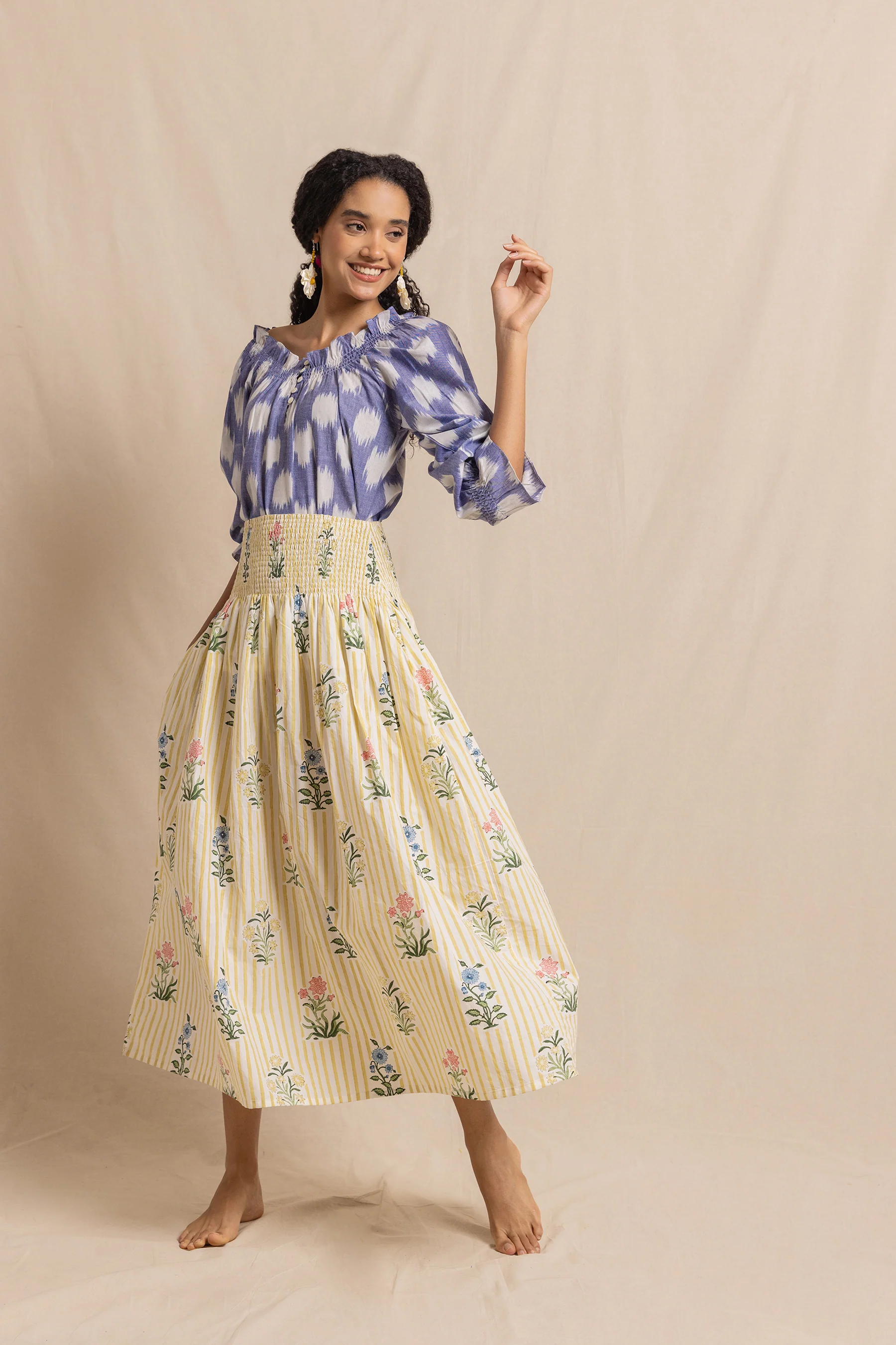 Pinto Blouse in Blue Dot Ikat - Image 4
