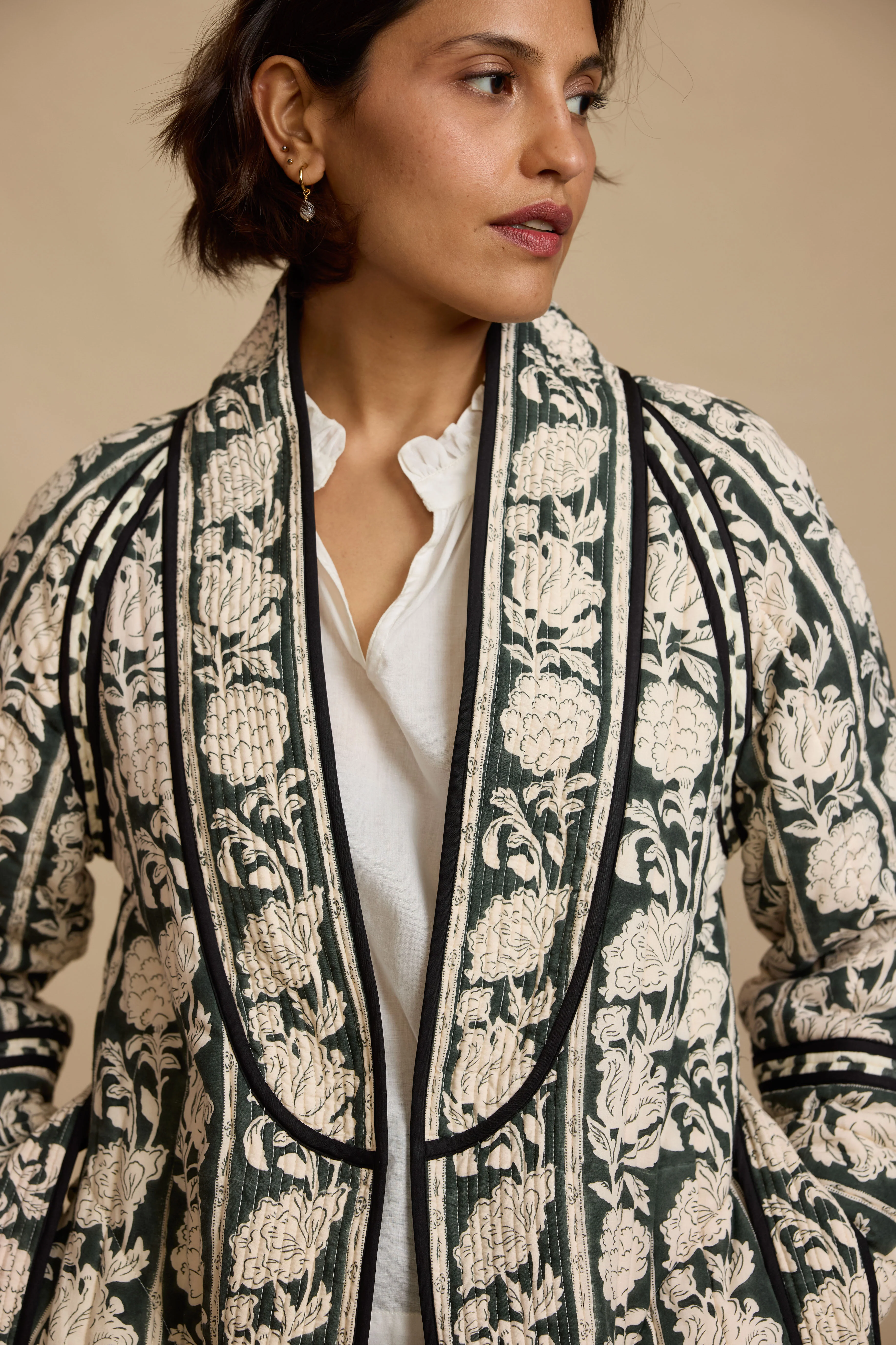 The Cosy Coat in Forest Boulevard Stripe