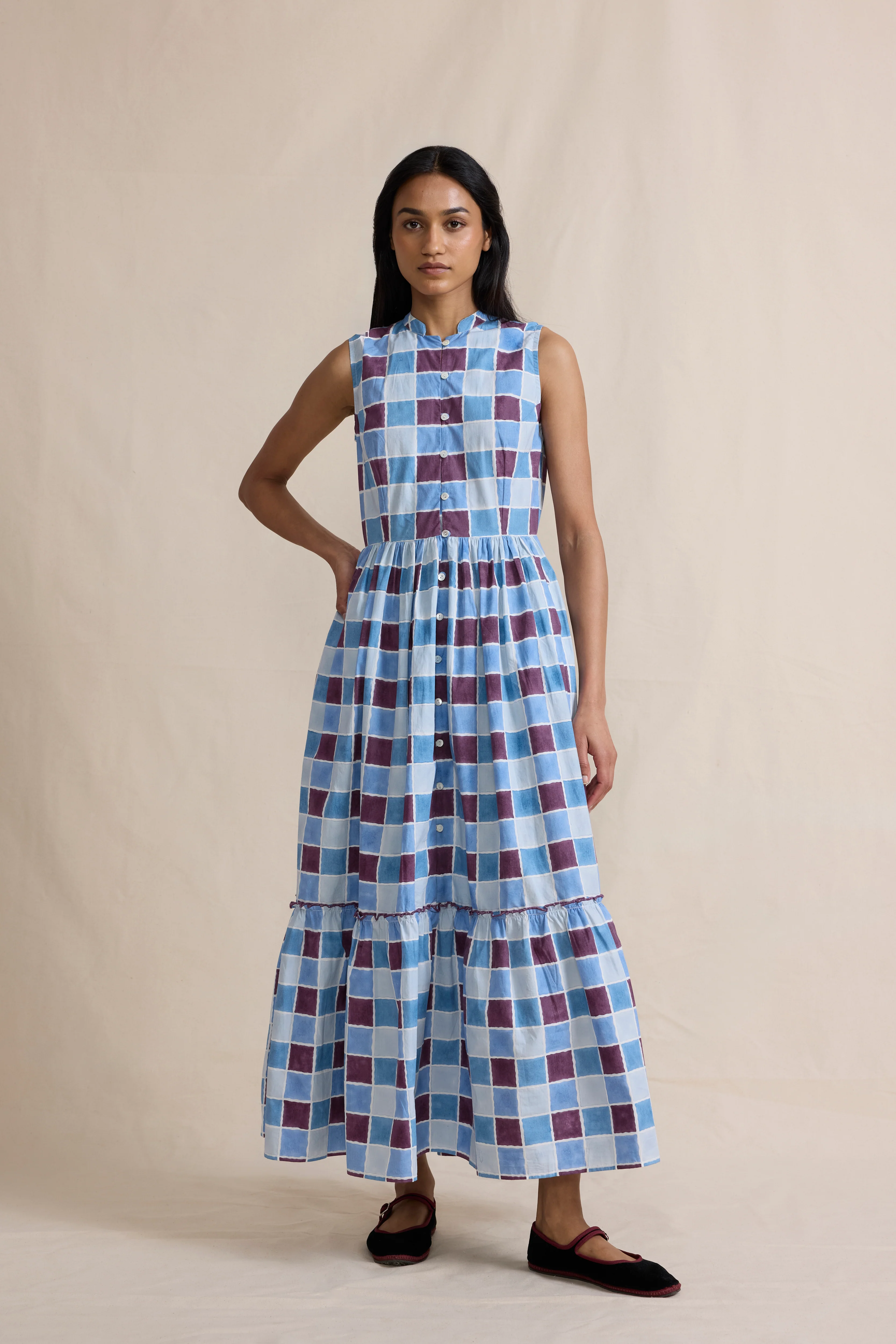 Tove Dress in Blue Zellige