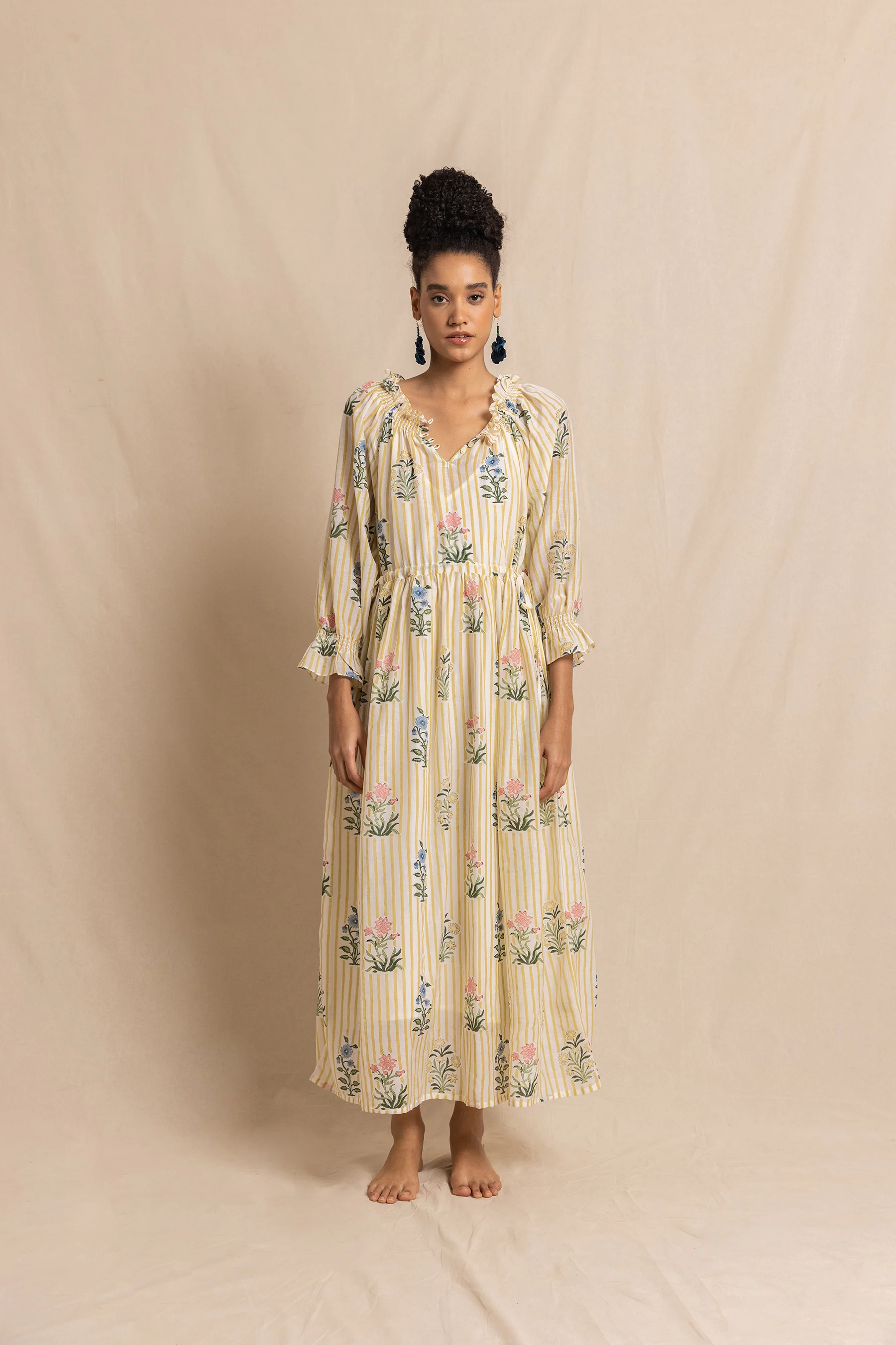 Travelling Dress in Yellow Jodhpur Stripe