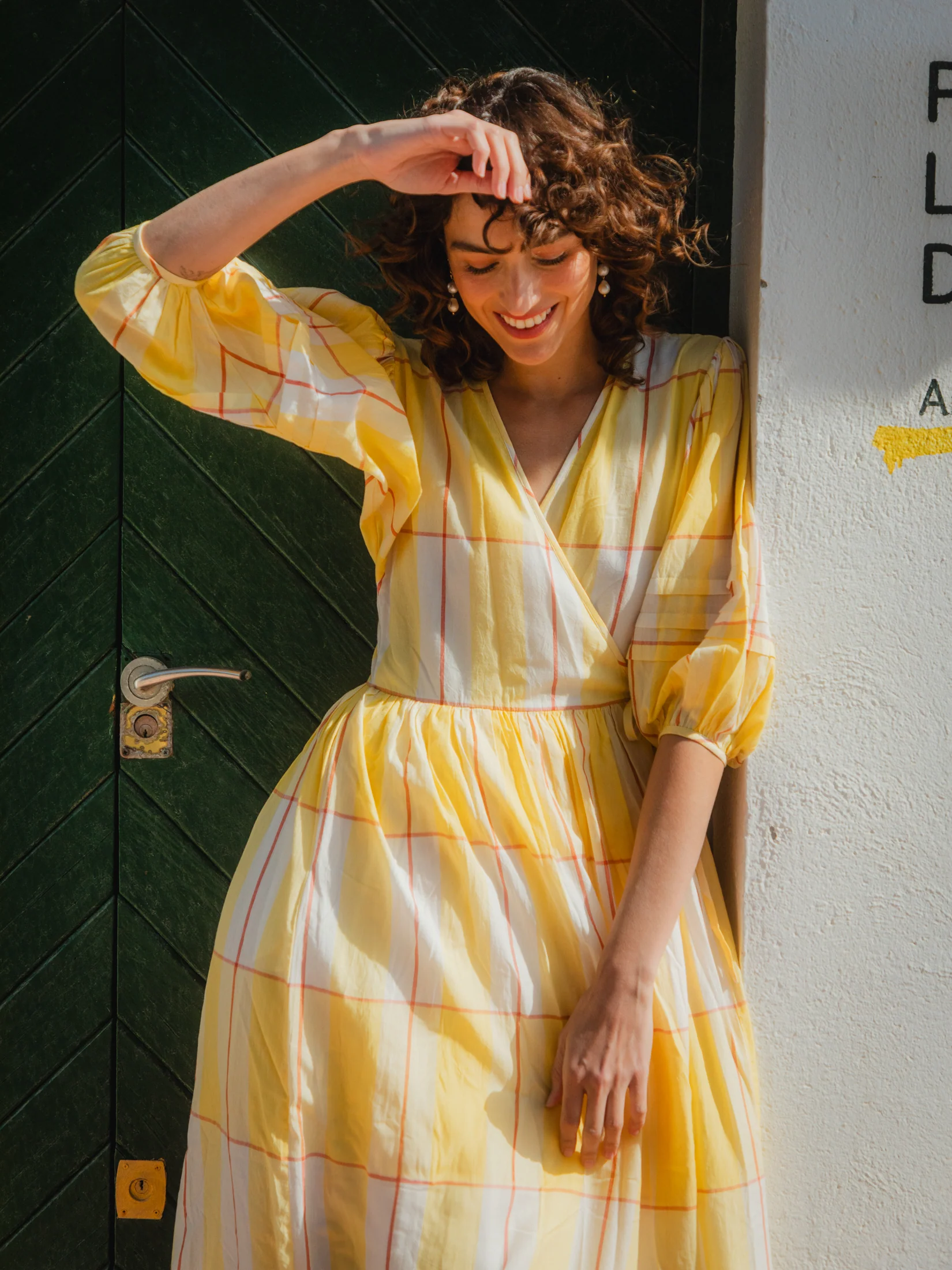 Wrap Dress in Honey Check - Image 2