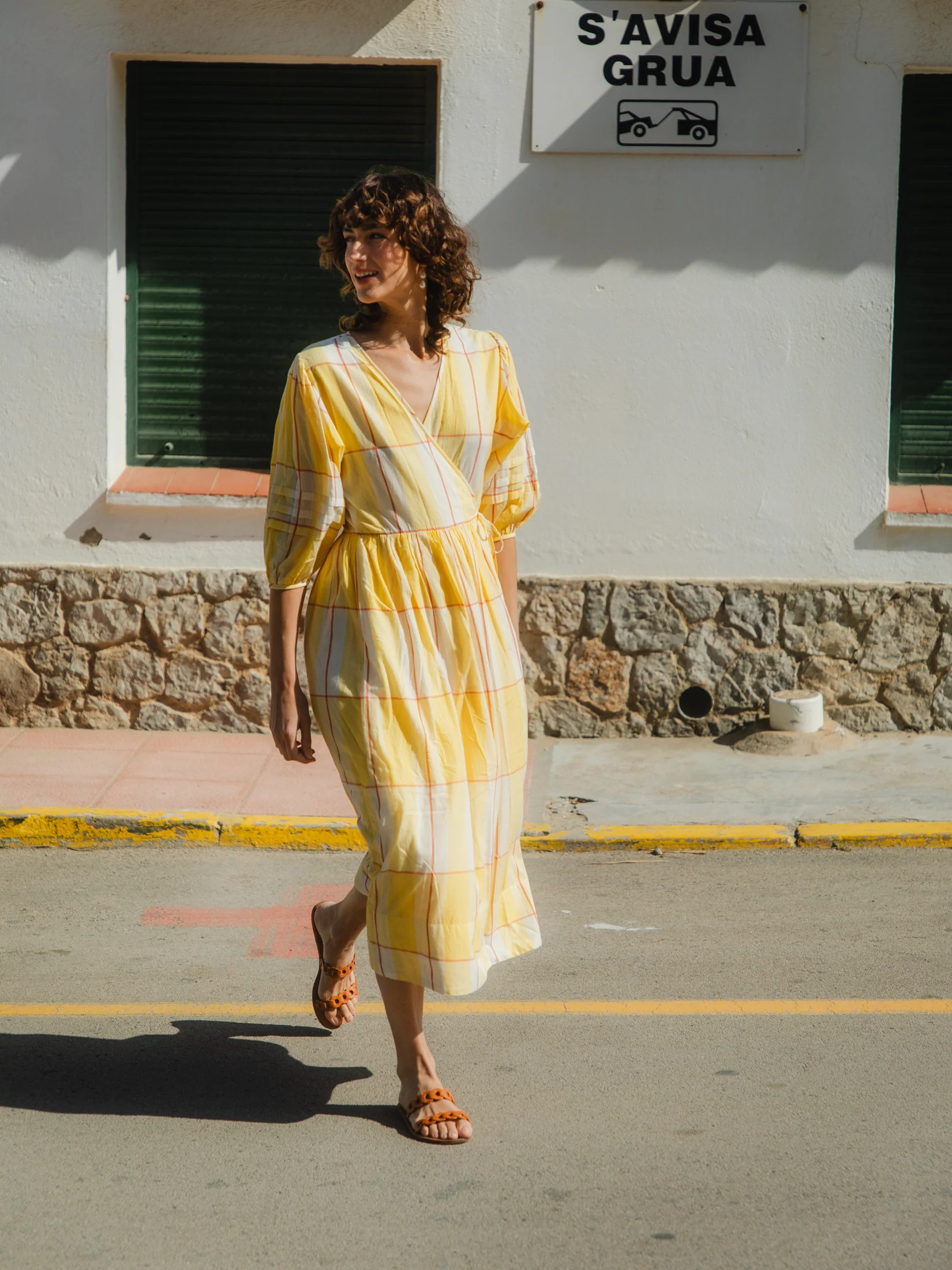 Wrap Dress in Honey Check - Image 4