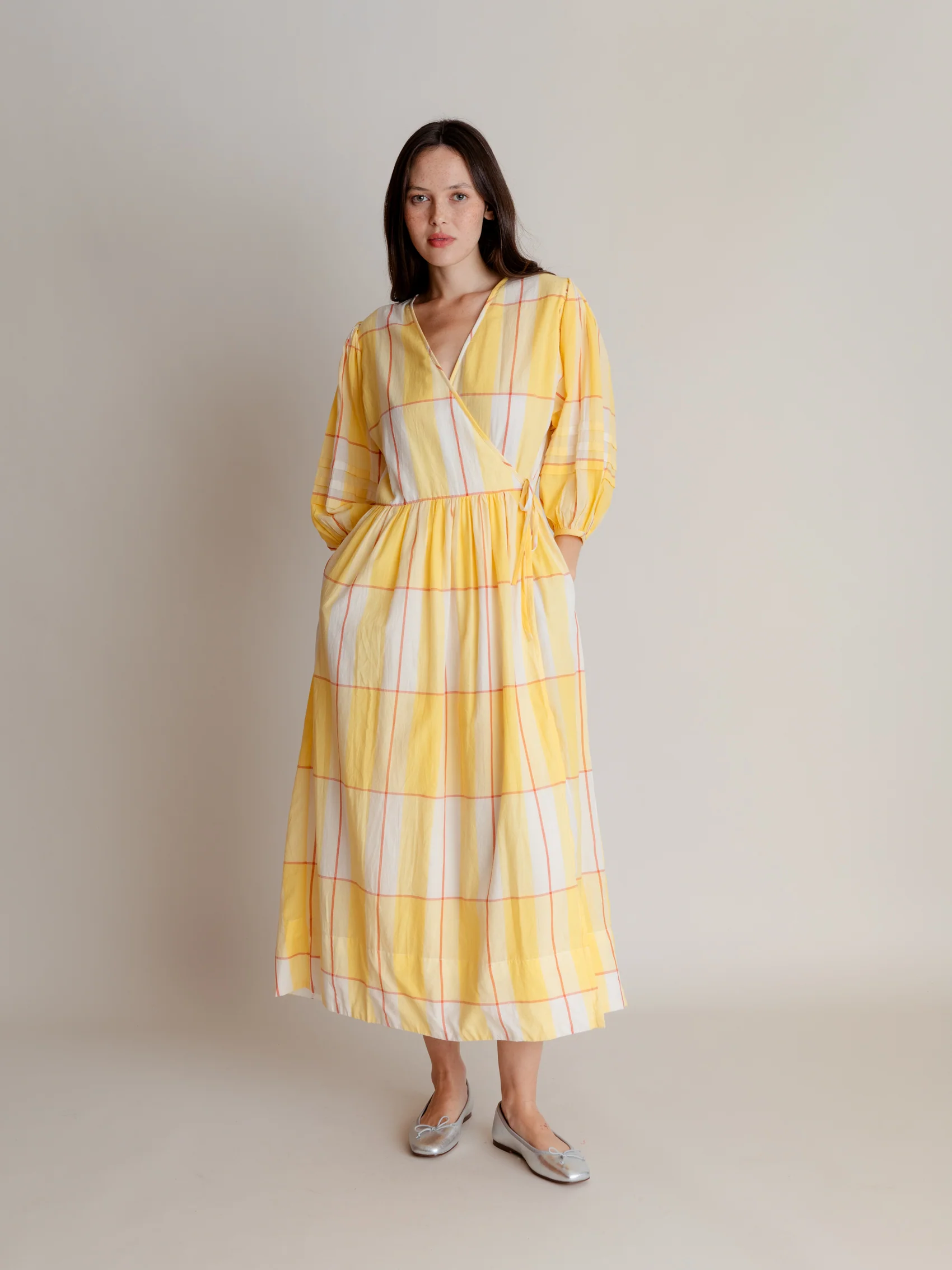 Wrap Dress in Honey Check - Image 5
